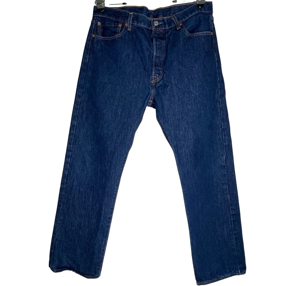 Levis 501 Original Fit Mens Dark Wash Blue Straight Leg Denim Jeans 36x30